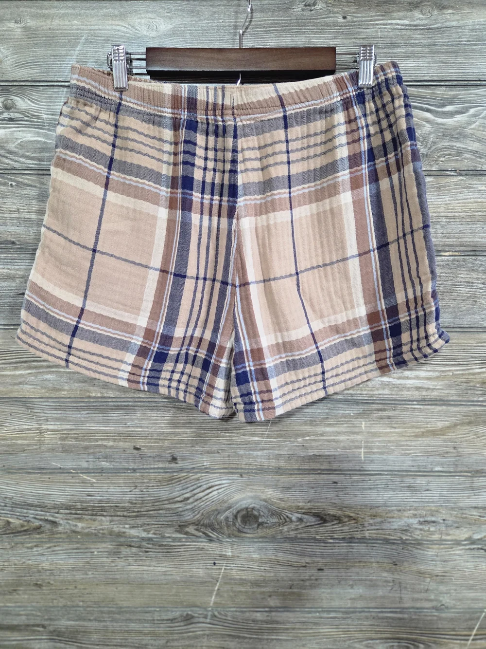 Aerie Women's Size Large Plaid 2 Piece 100% Cotton Shirt Shorts Lounge Set